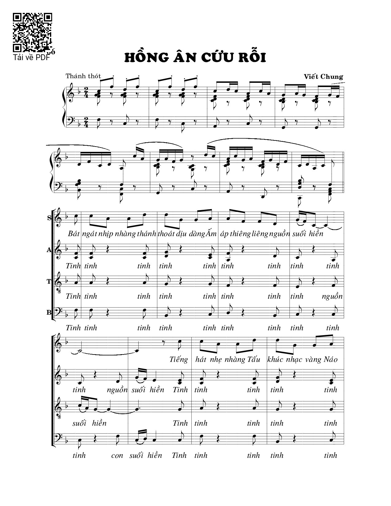 Page 1 of Sheet music PDF Hồng ân cứu rỗi - Viết Chung