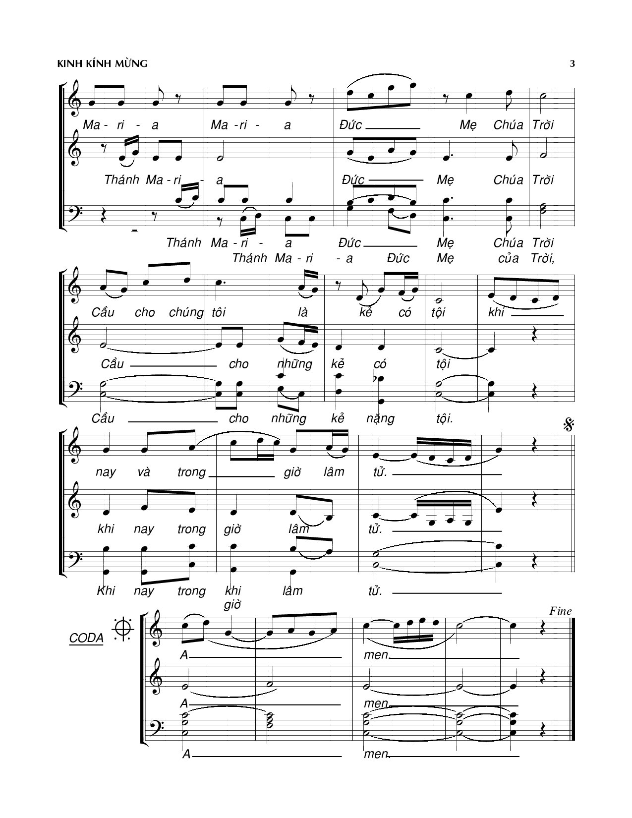 Page 3 of Sheet music PDF Kinh kính mừng - Viết Chung