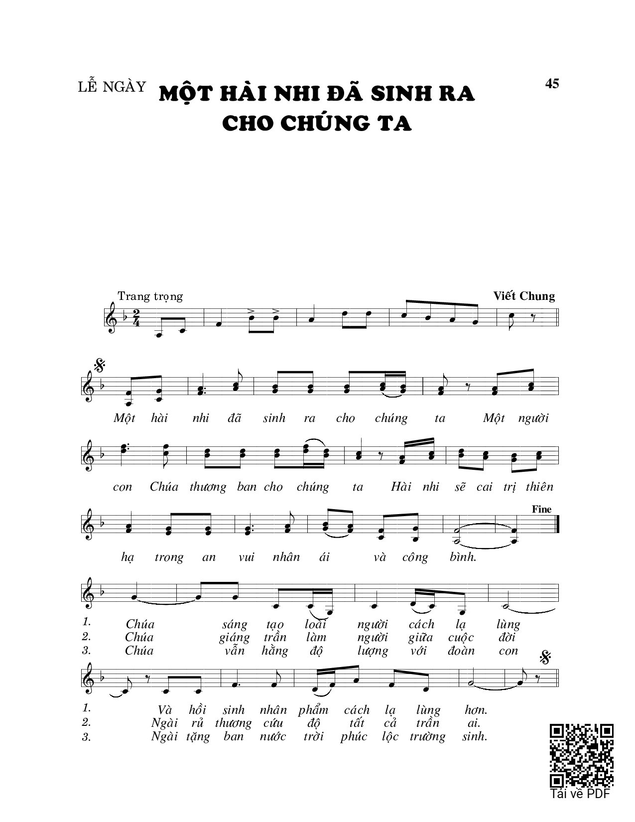 Page 1 of Sheet music PDF Một hài nhi - Viết Chung