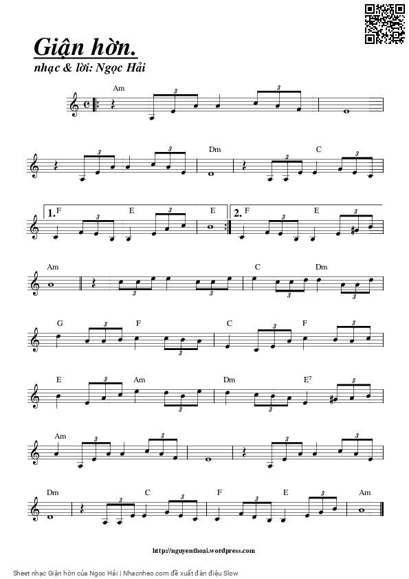 Sheet PDF of Giận hờn - Ngọc Hải