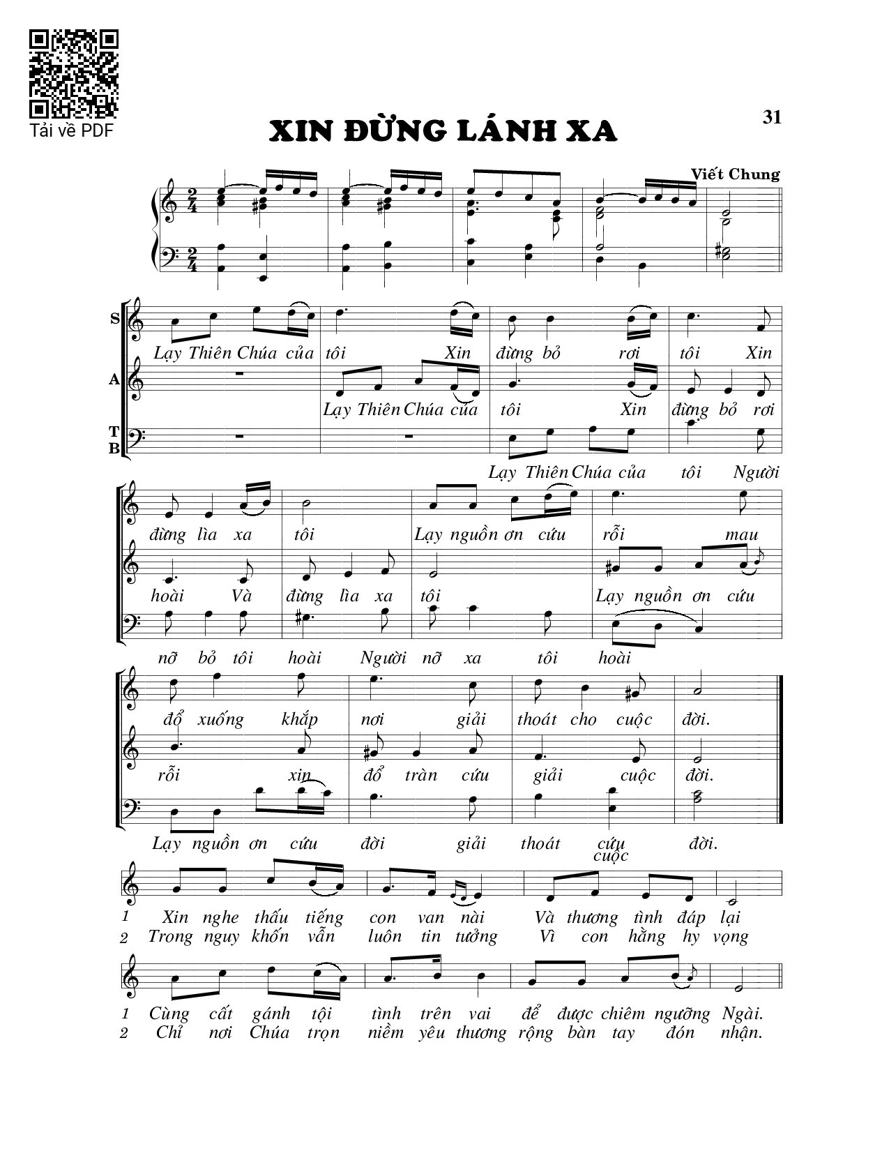 Sheet PDF of Xin đừng lánh xa