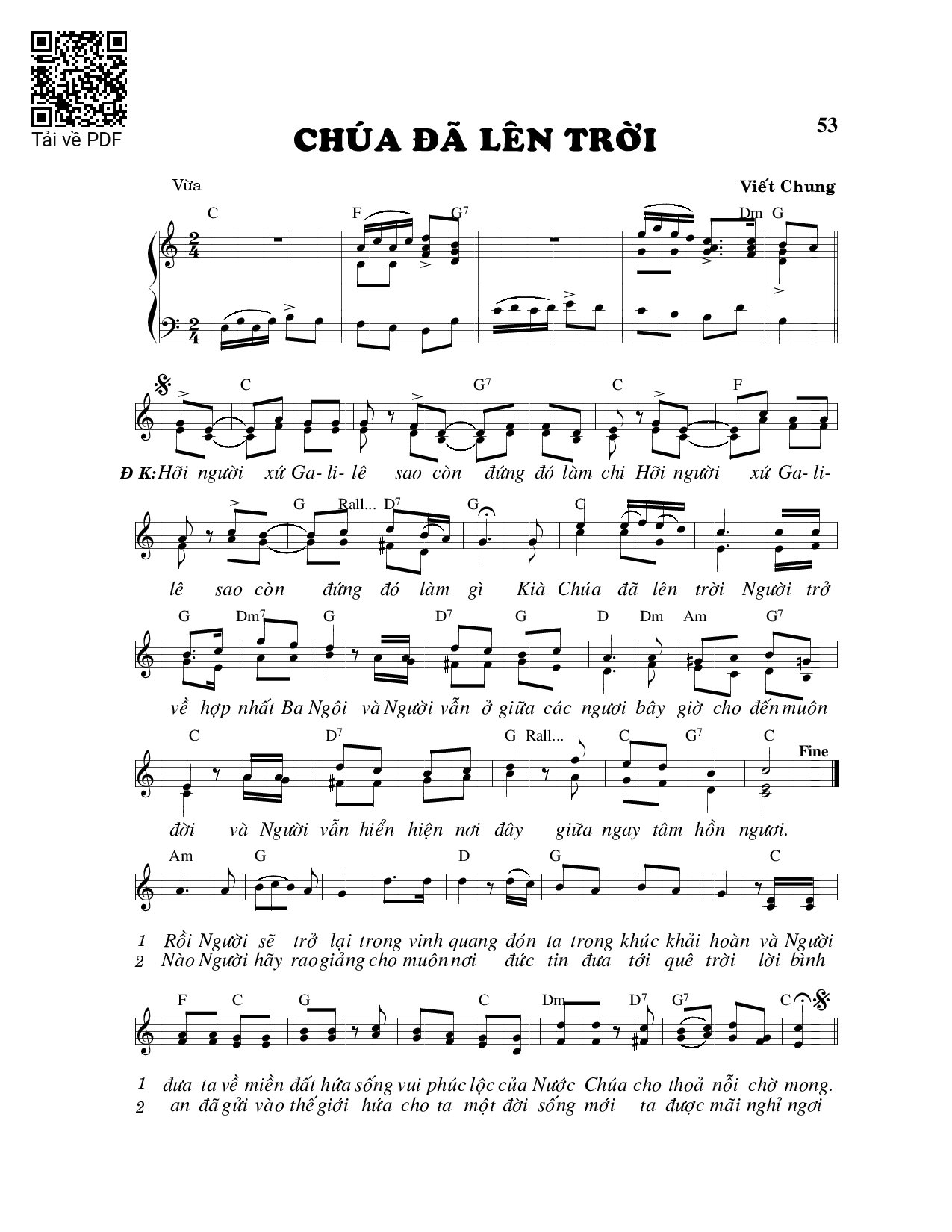 Page 1 of Sheet music PDF Chúa đã lên trời - Viết Chung