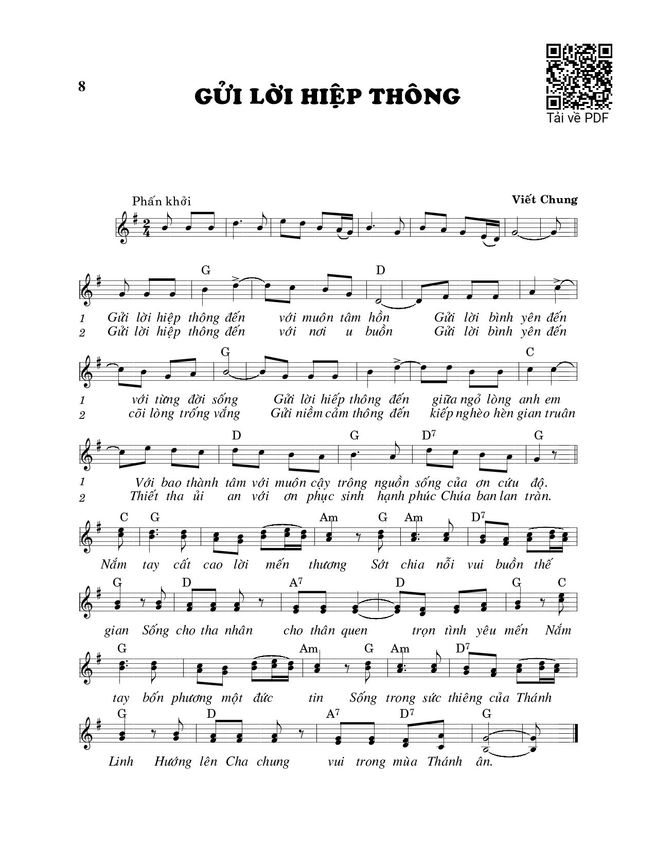 Page 1 of Sheet music PDF Gửi lời hiệp thông - Viết Chung