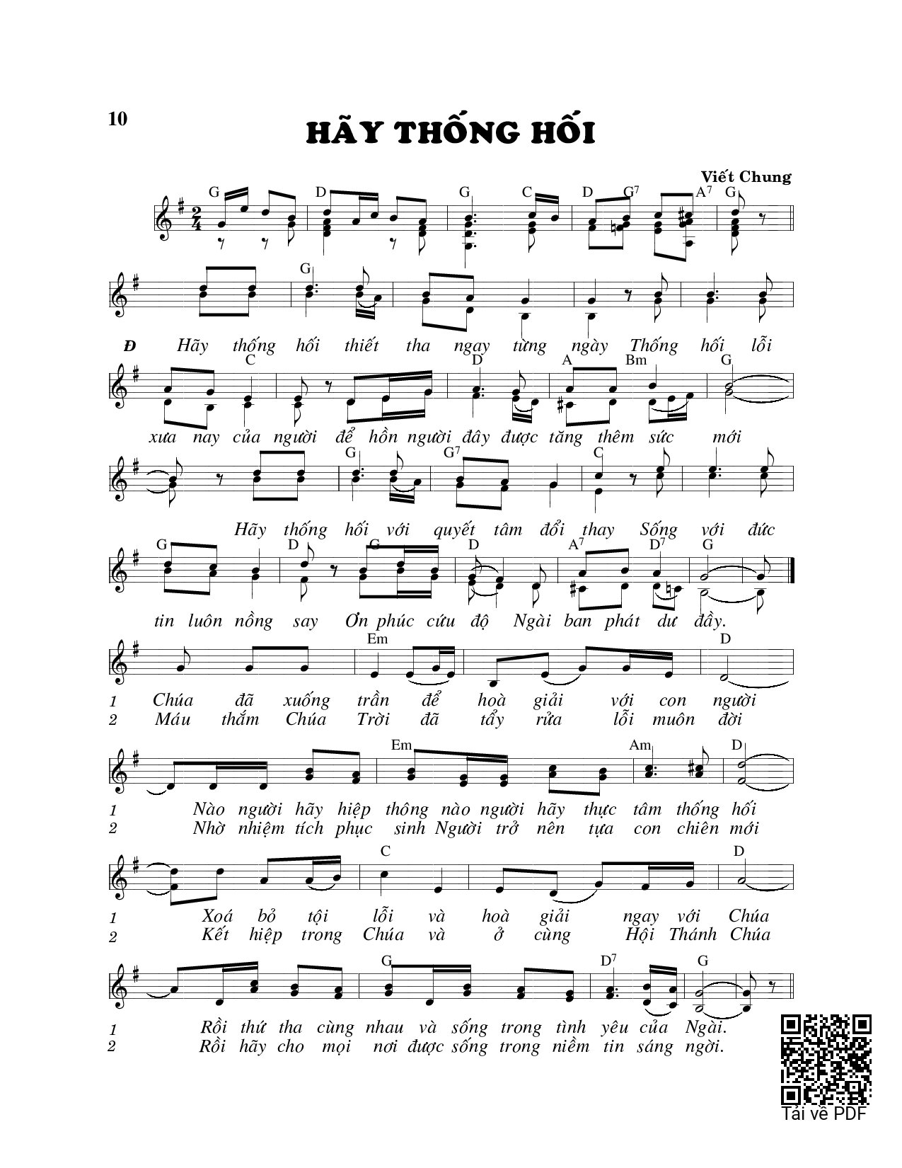 Page 1 of Sheet music PDF Hãy thống hối - Viết Chung