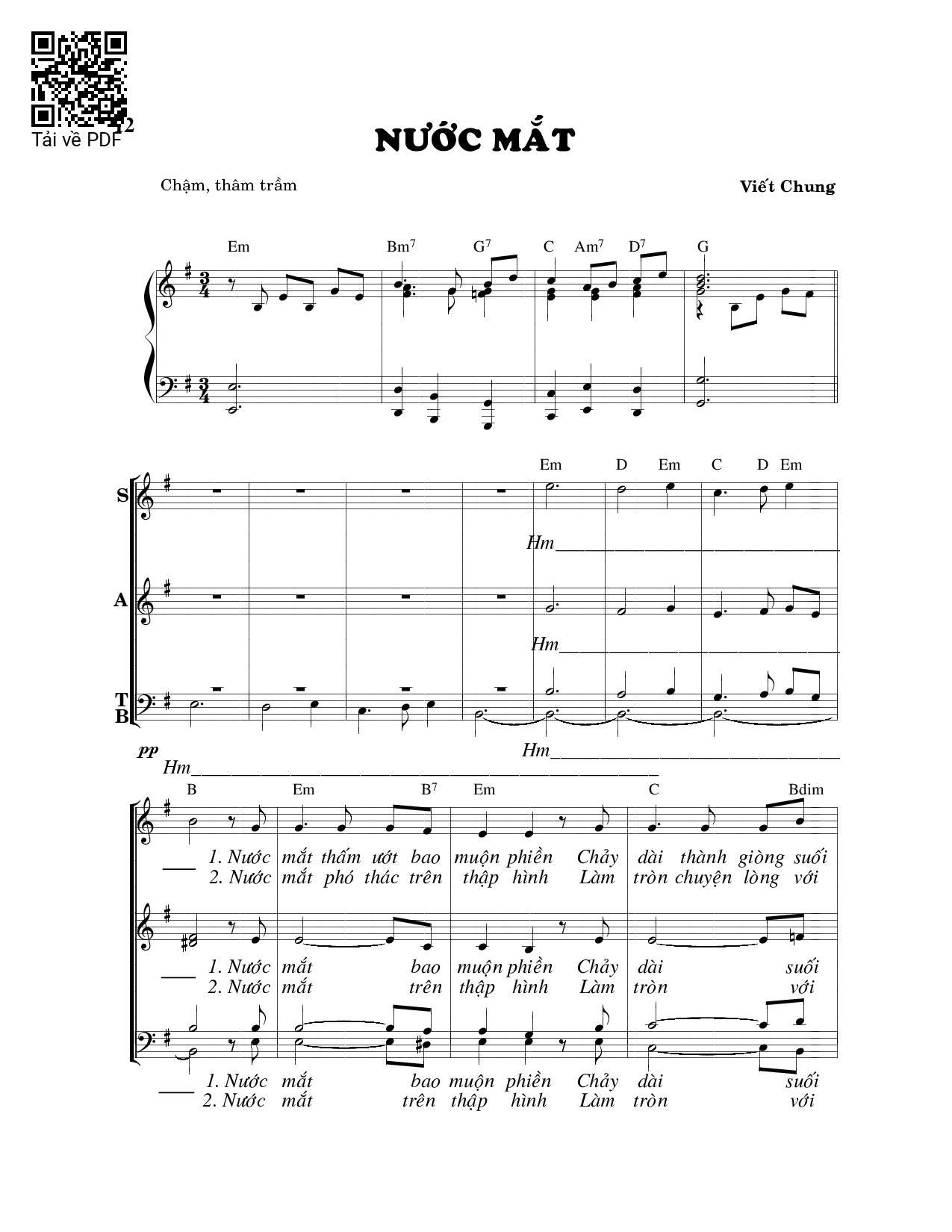 Page 1 of Sheet music PDF Nước mắt - Viết Chung
