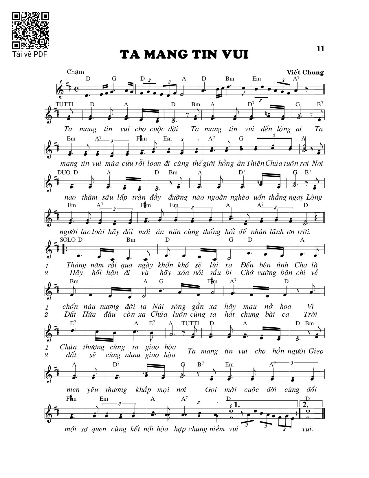 Page 1 of Sheet music PDF Ta mang tin vui - Viết Chung
