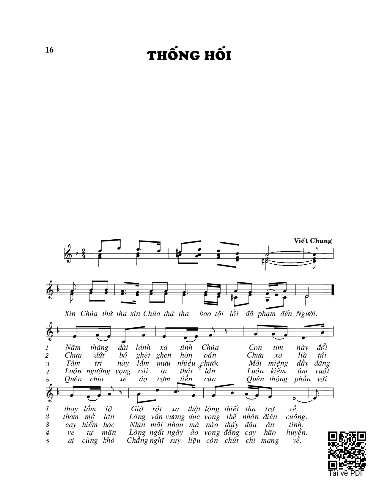 Page 1 of Sheet music PDF Thống hối - Viết Chung