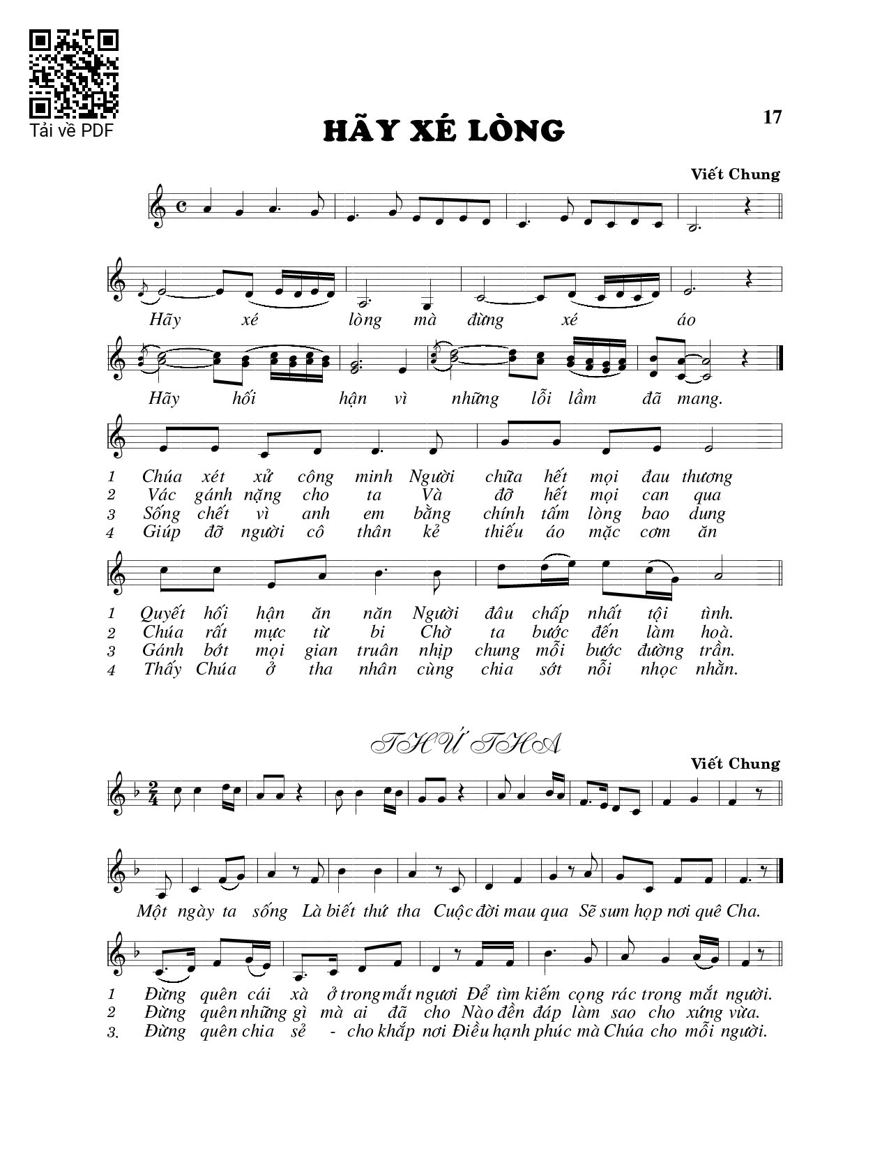 Page 1 of Sheet music PDF Thứ tha - Viết Chung