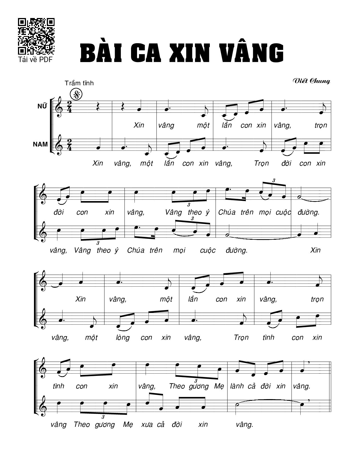 Page 1 of Sheet music PDF Bài ca xin vâng - Viết Chung