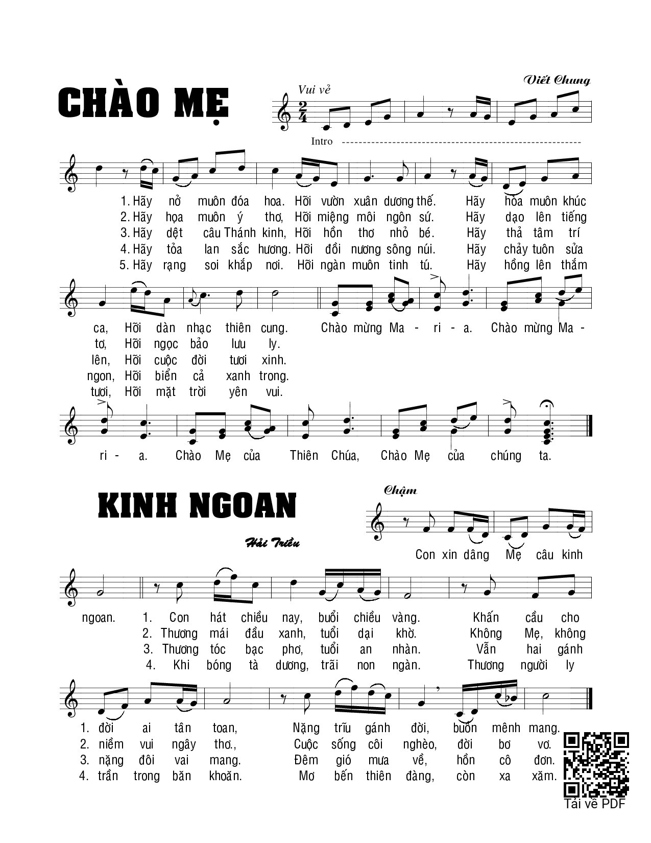 Sheet PDF of Chào Mẹ  - Viết Chung