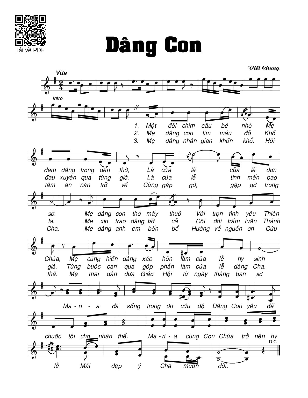 Page 1 of Sheet music PDF Dâng con - Viết Chung
