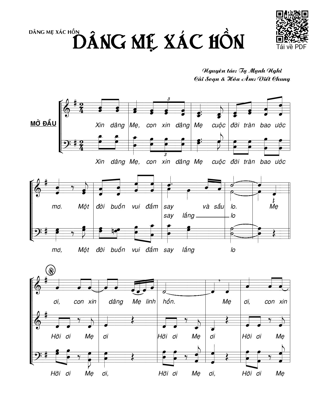 Sheet PDF of Dâng Mẹ xác hồn