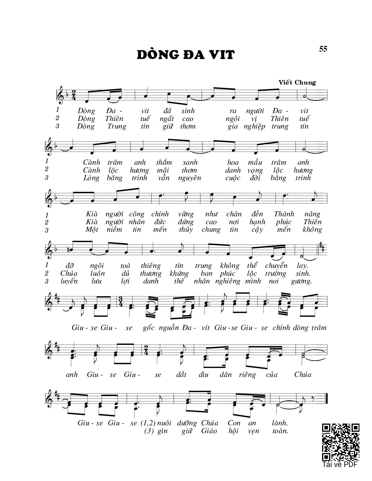 Page 1 of Sheet music PDF Dòng Đavit - Viết Chung