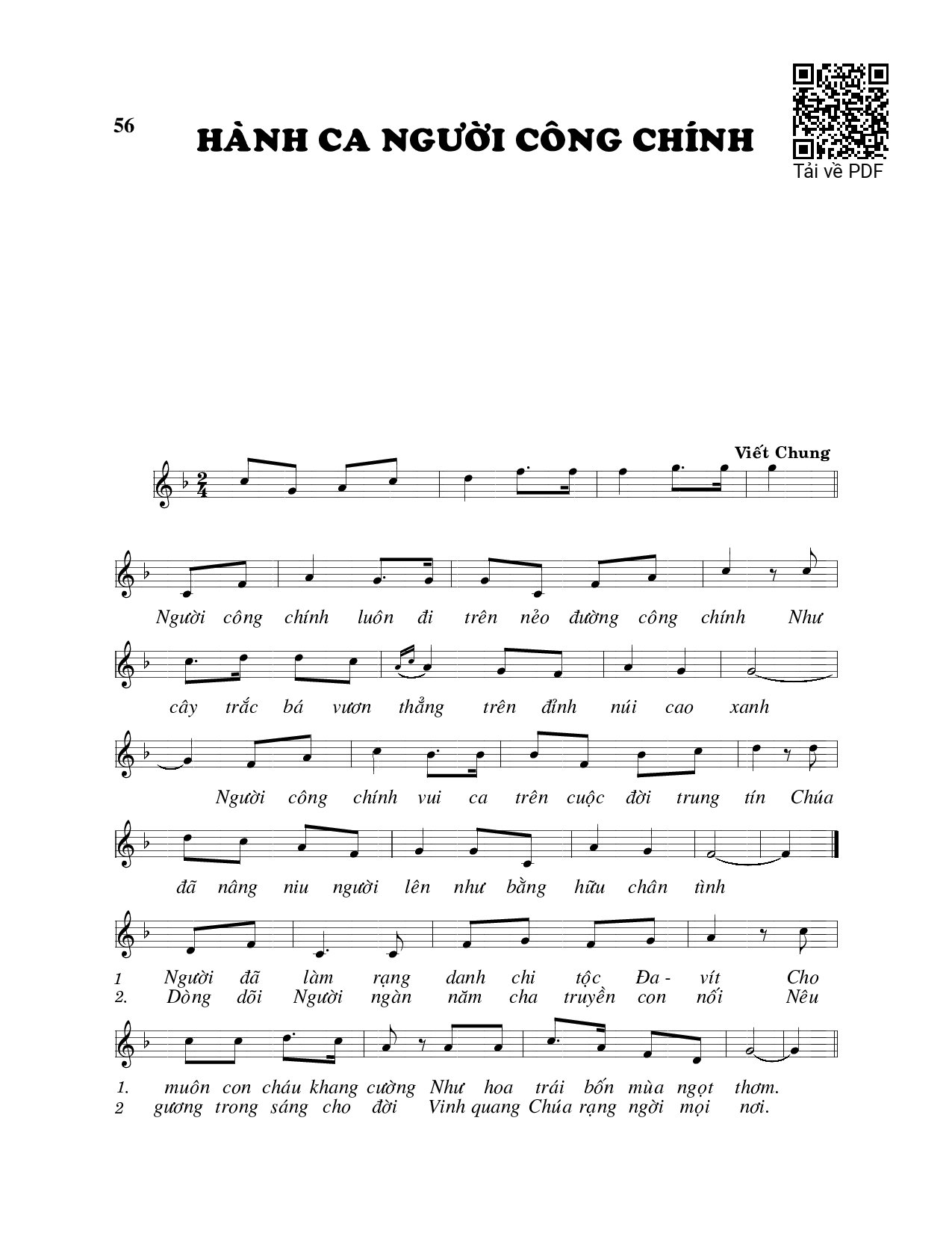 Page 1 of Sheet music PDF Hành ca người công chính - Viết Chung