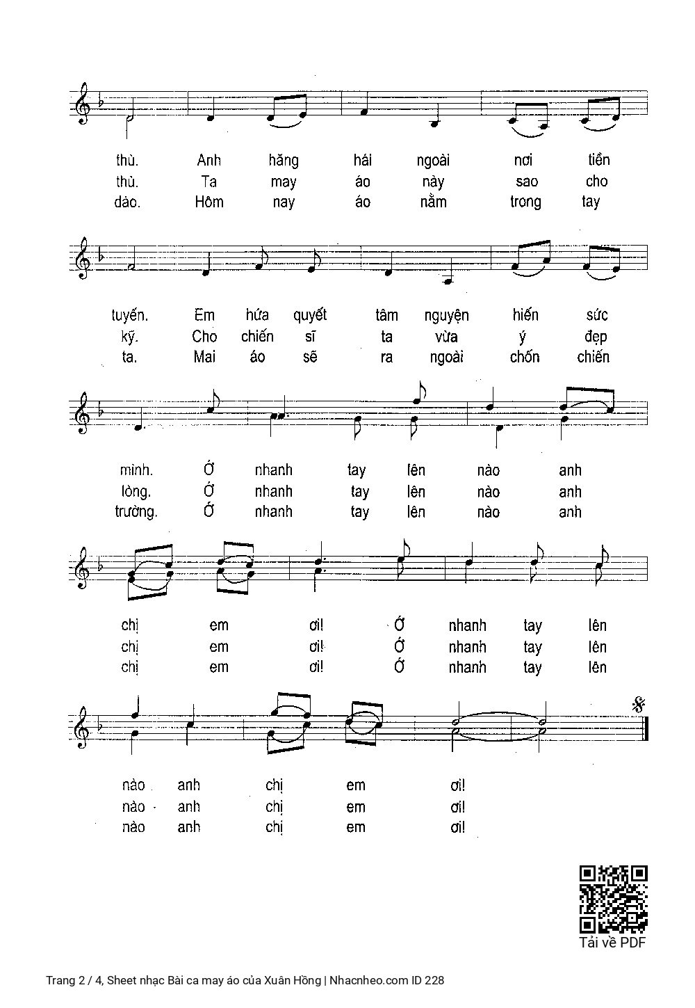 Page 2 of Sheet music PDF Bài ca may áo - Xuân Hồng