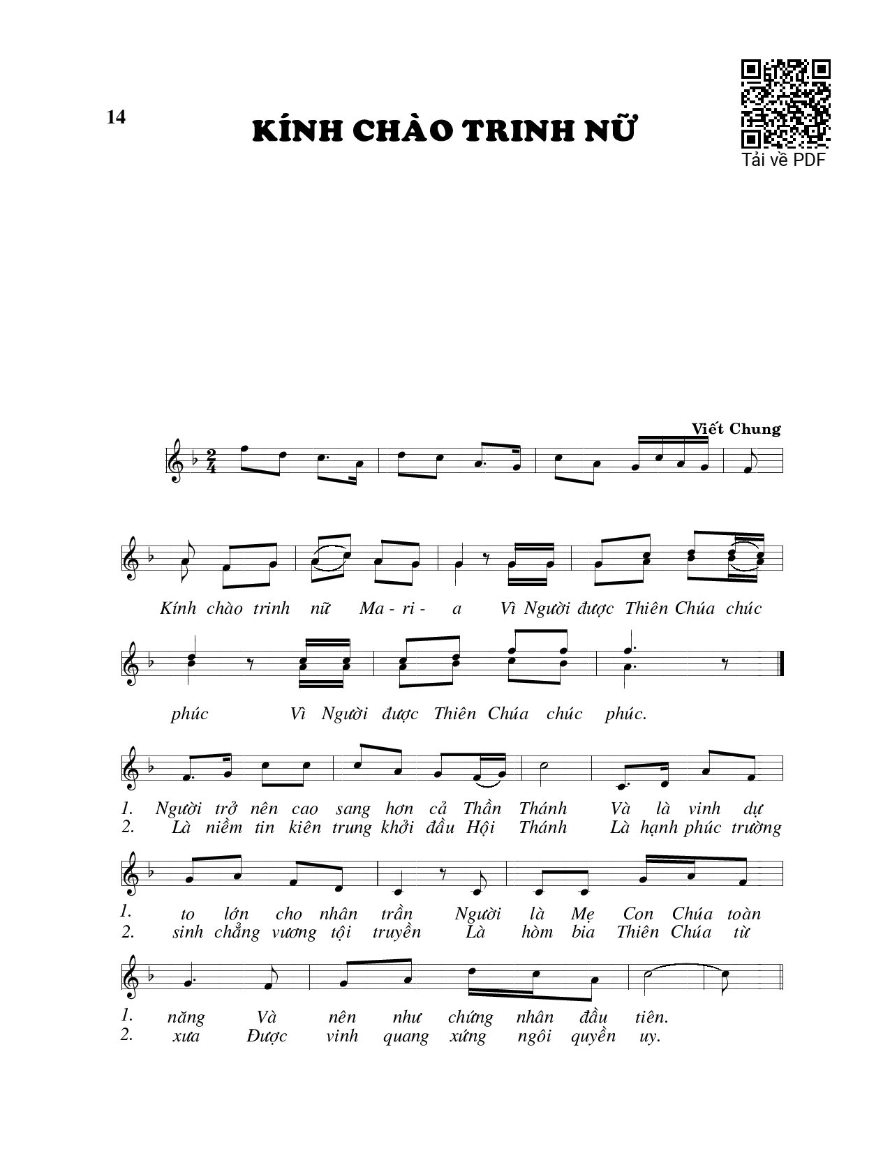 Sheet PDF of Kính chào trinh nữ
