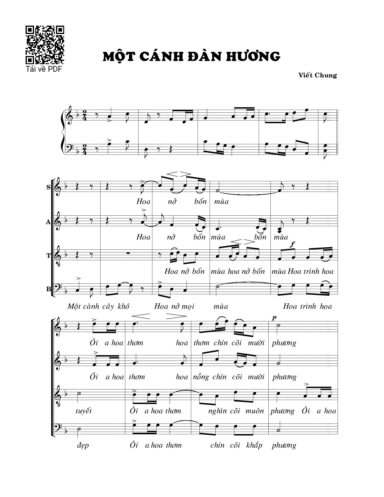 Page 1 of Sheet music PDF Một cánh đàn hương - Viết Chung