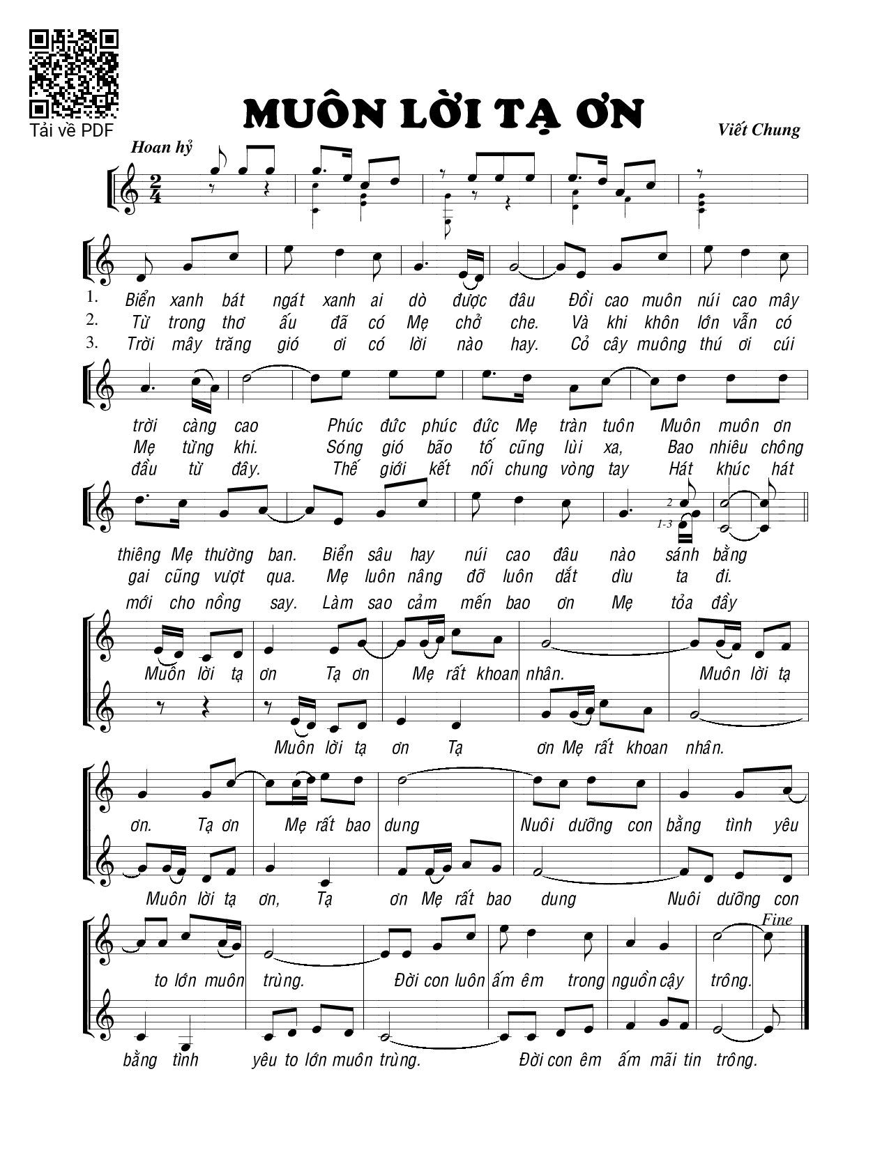 Sheet PDF of Muôn lời tạ ơn