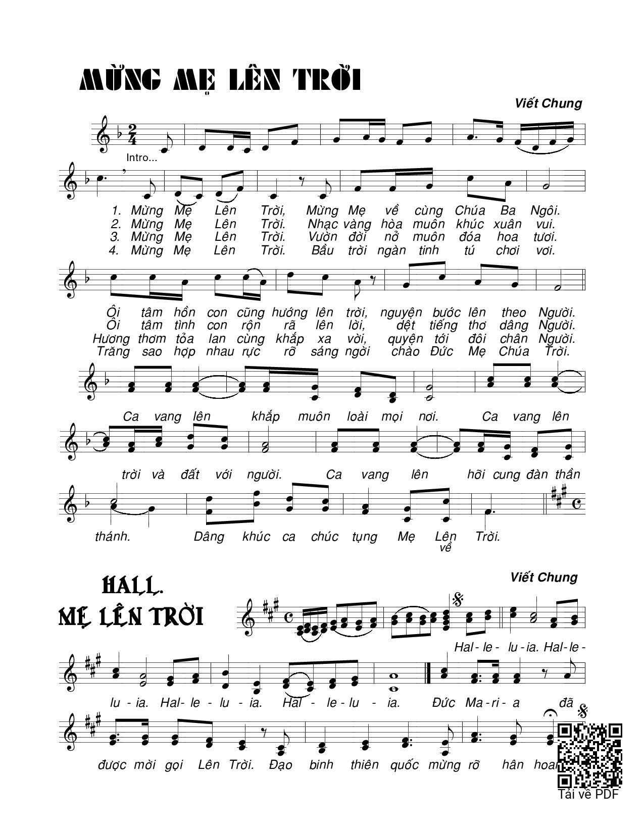 Sheet PDF of Mừng Mẹ lên trời
