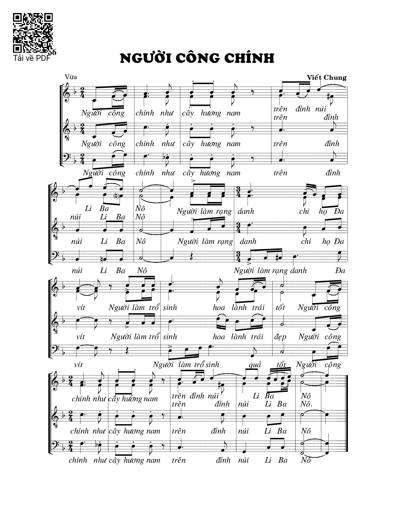 Page 1 of Sheet music PDF Người công chính - Viết Chung