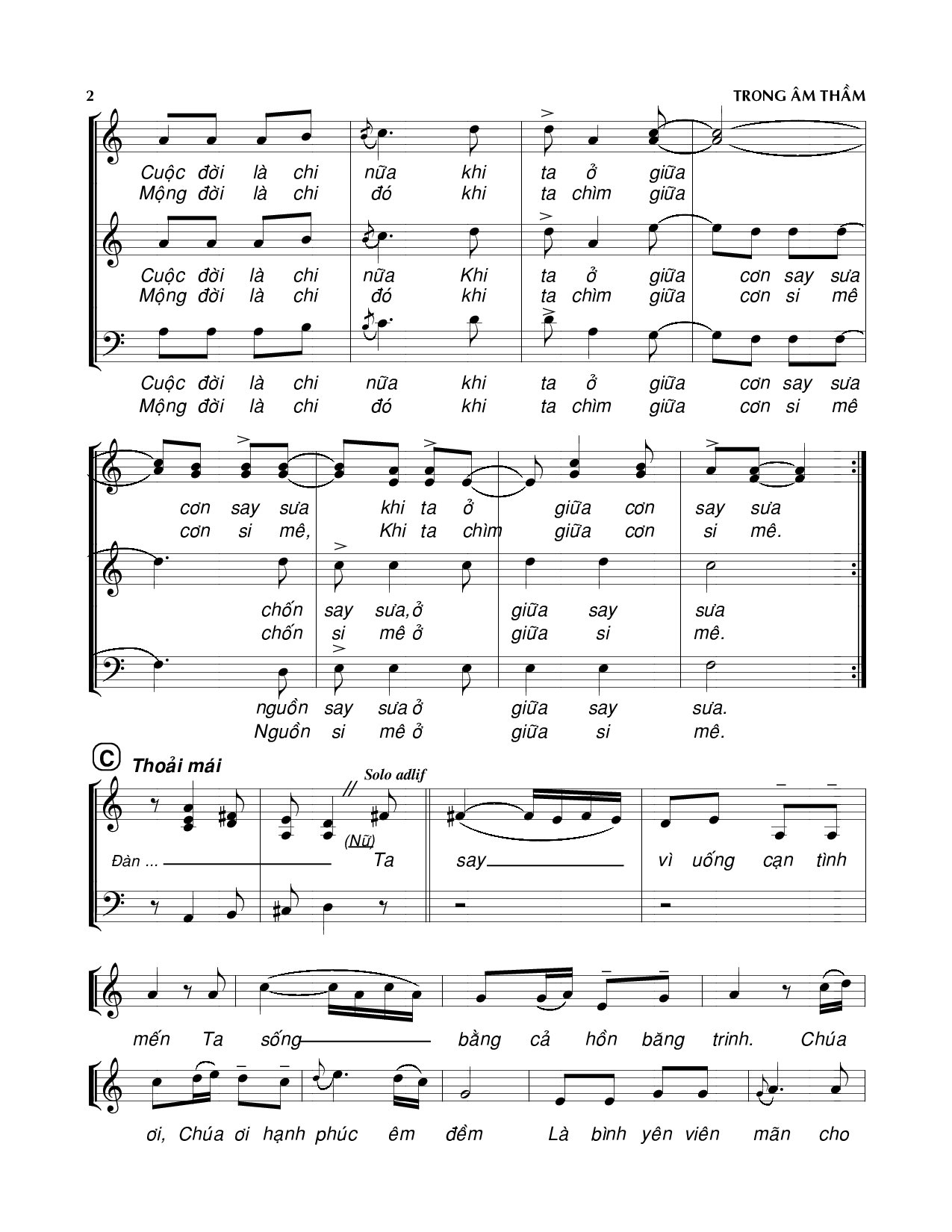 Page 2 of Sheet music PDF Trong âm thầm - Viết Chung