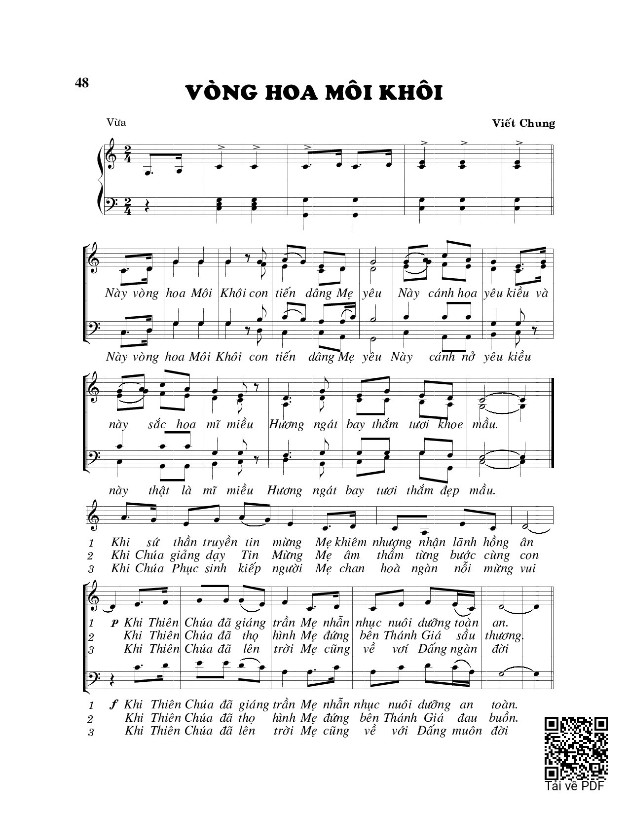 Page 1 of Sheet music PDF Vòng hoa môi khôi - Viết Chung