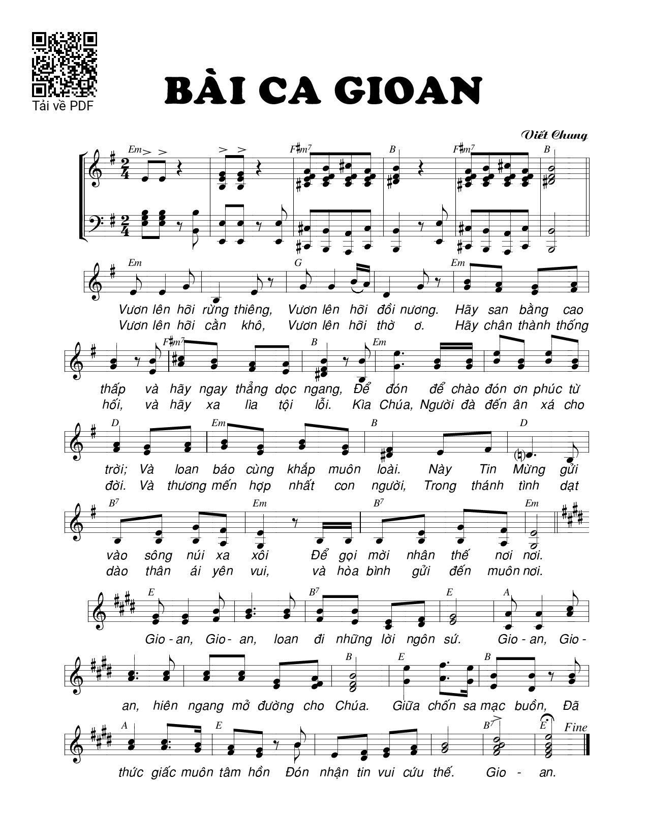 Page 1 of Sheet music PDF Bài ca Gioan - Viết Chung