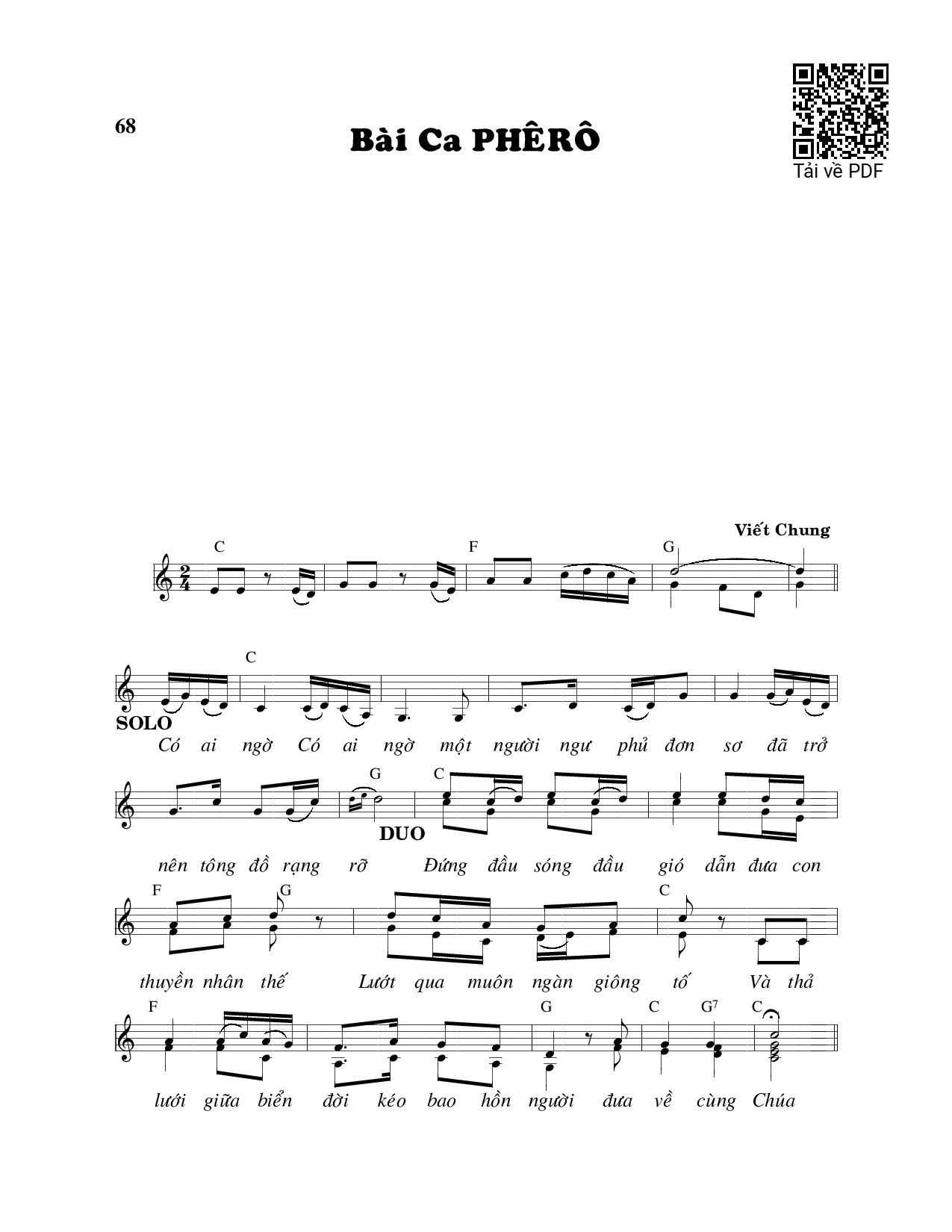 Page 1 of Sheet music PDF Bài ca Phê rô - Viết Chung