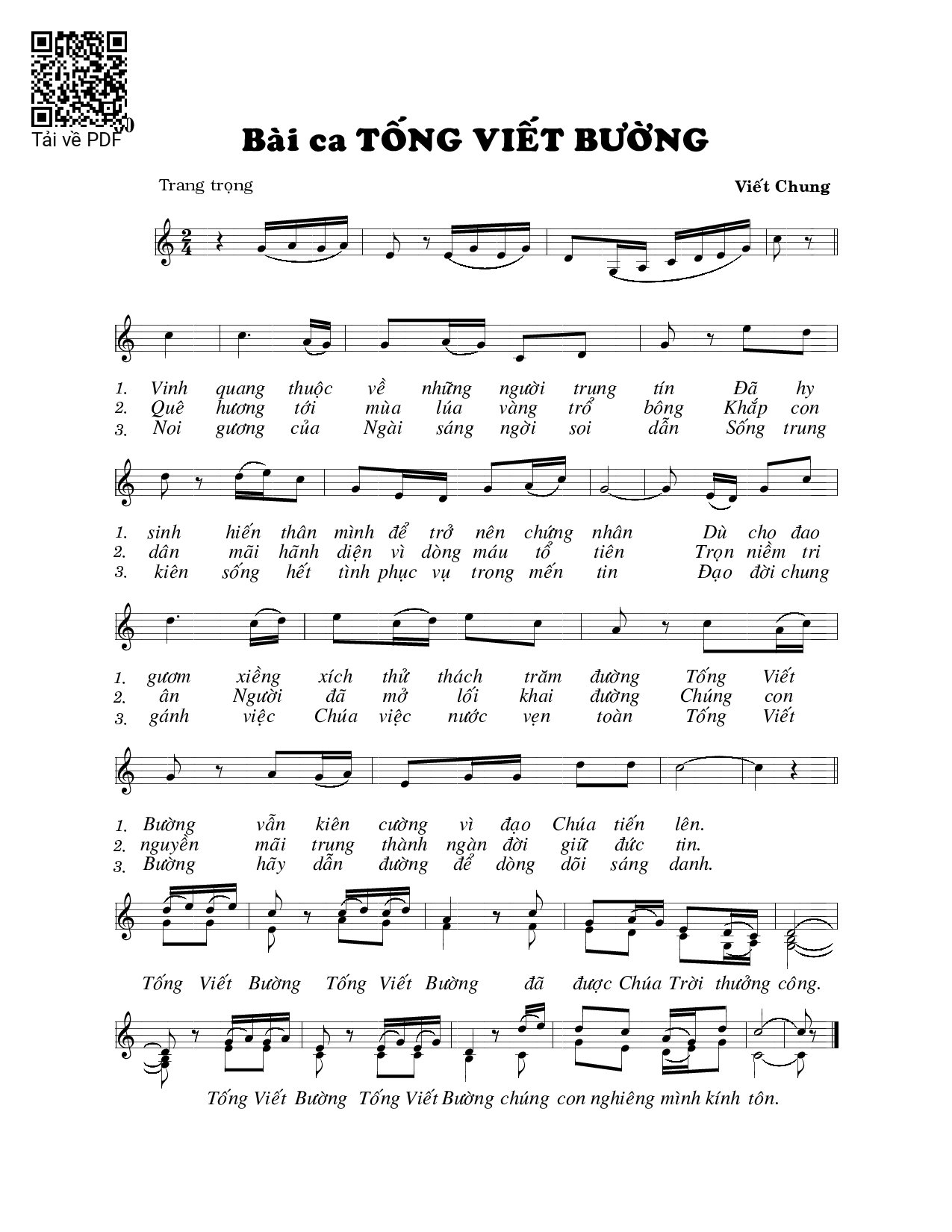 Sheet PDF of Bài ca Tống Viết Bường