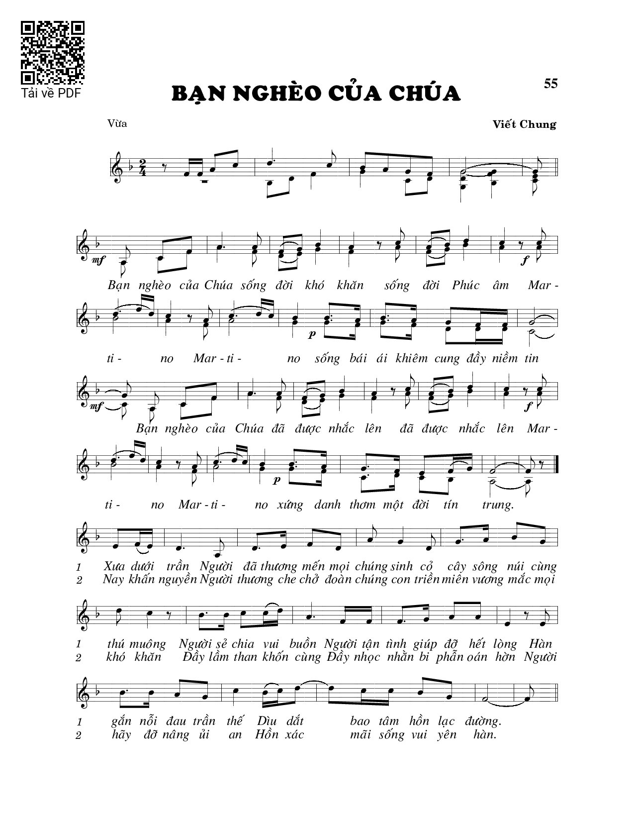 Page 1 of Sheet music PDF Bạn nghèo của Chúa - Viết Chung