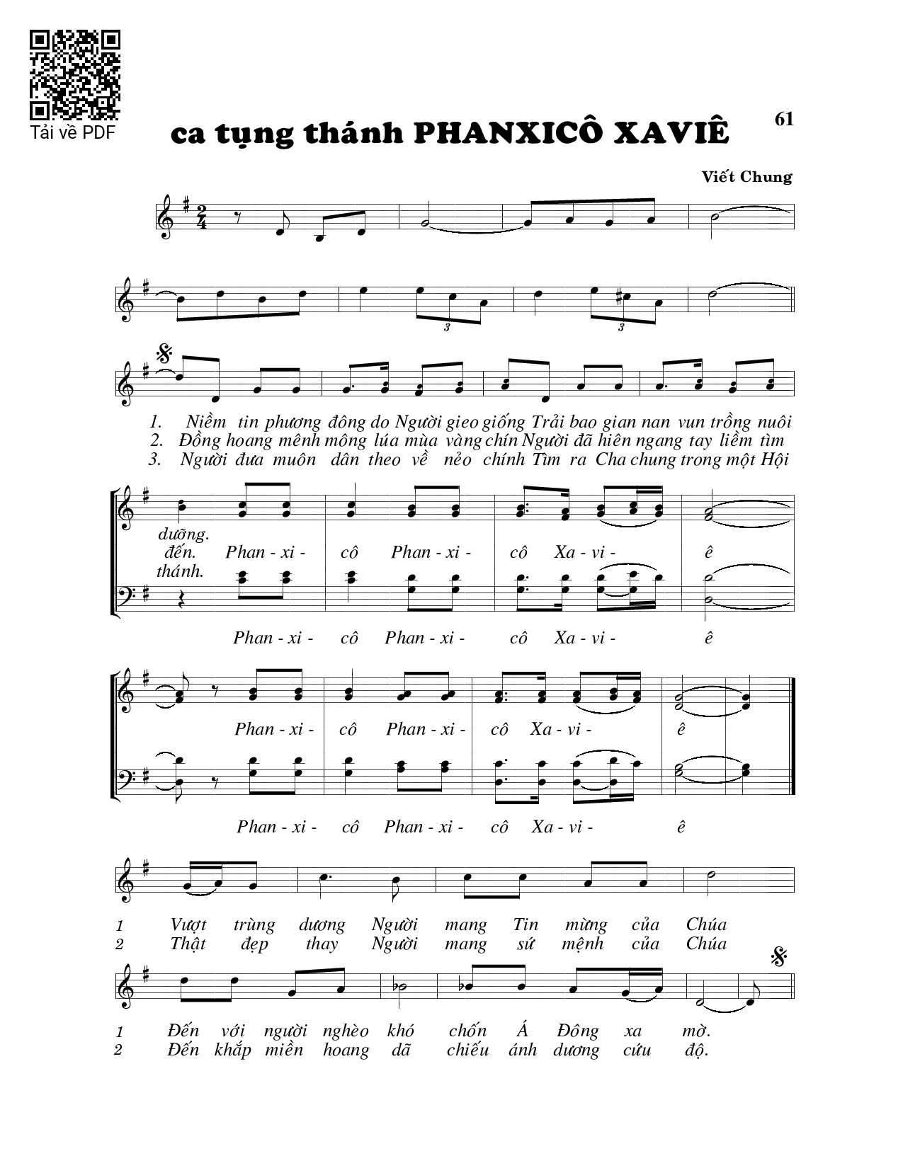 Sheet PDF of Ca tụng Thánh Phanxico Savie