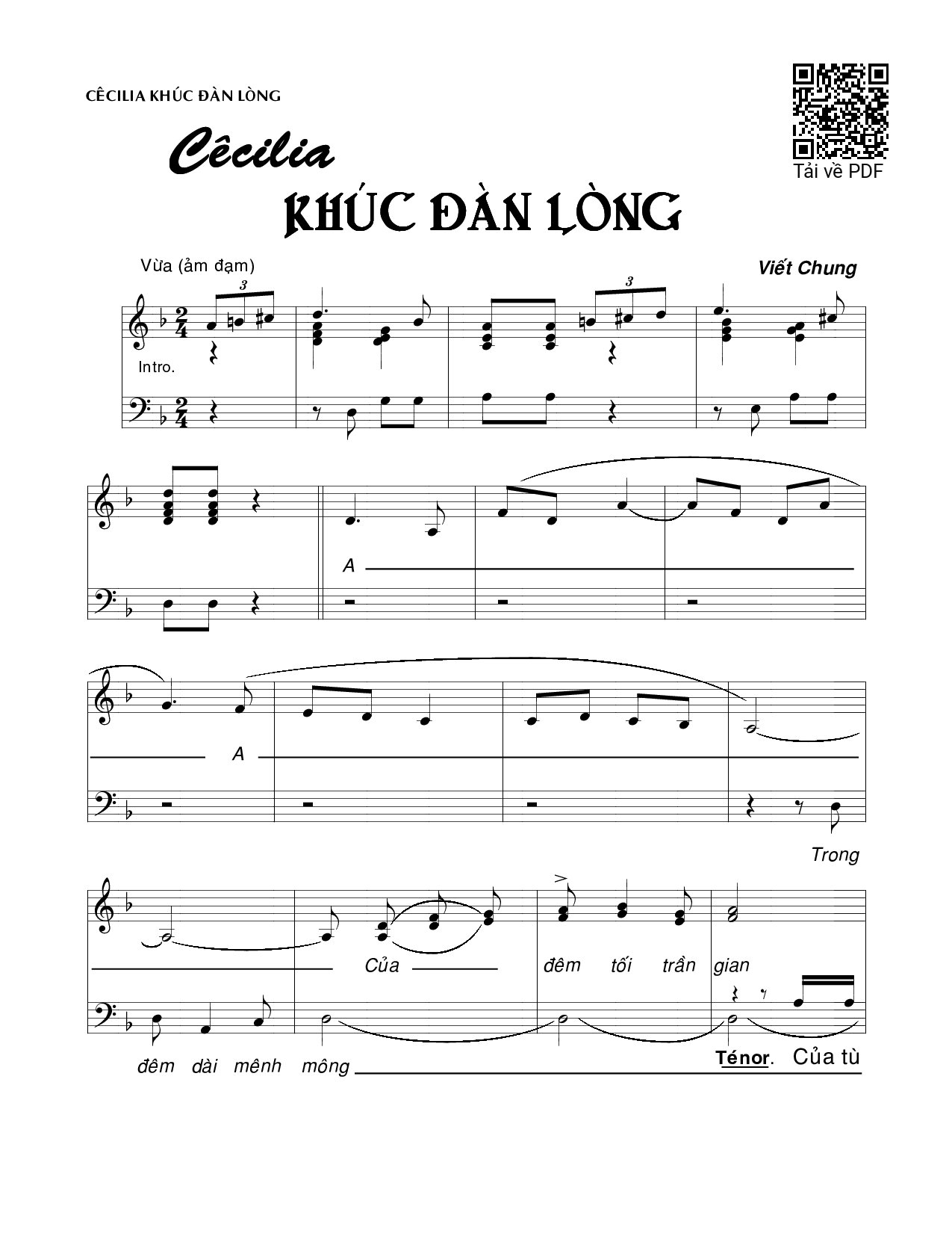 Page 1 of Sheet music PDF Cecilia khúc đàn lòng - Viết Chung