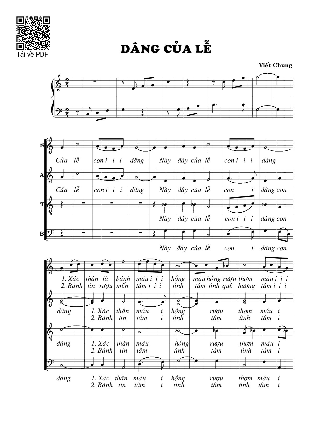 Sheet PDF of Dâng của lễ
