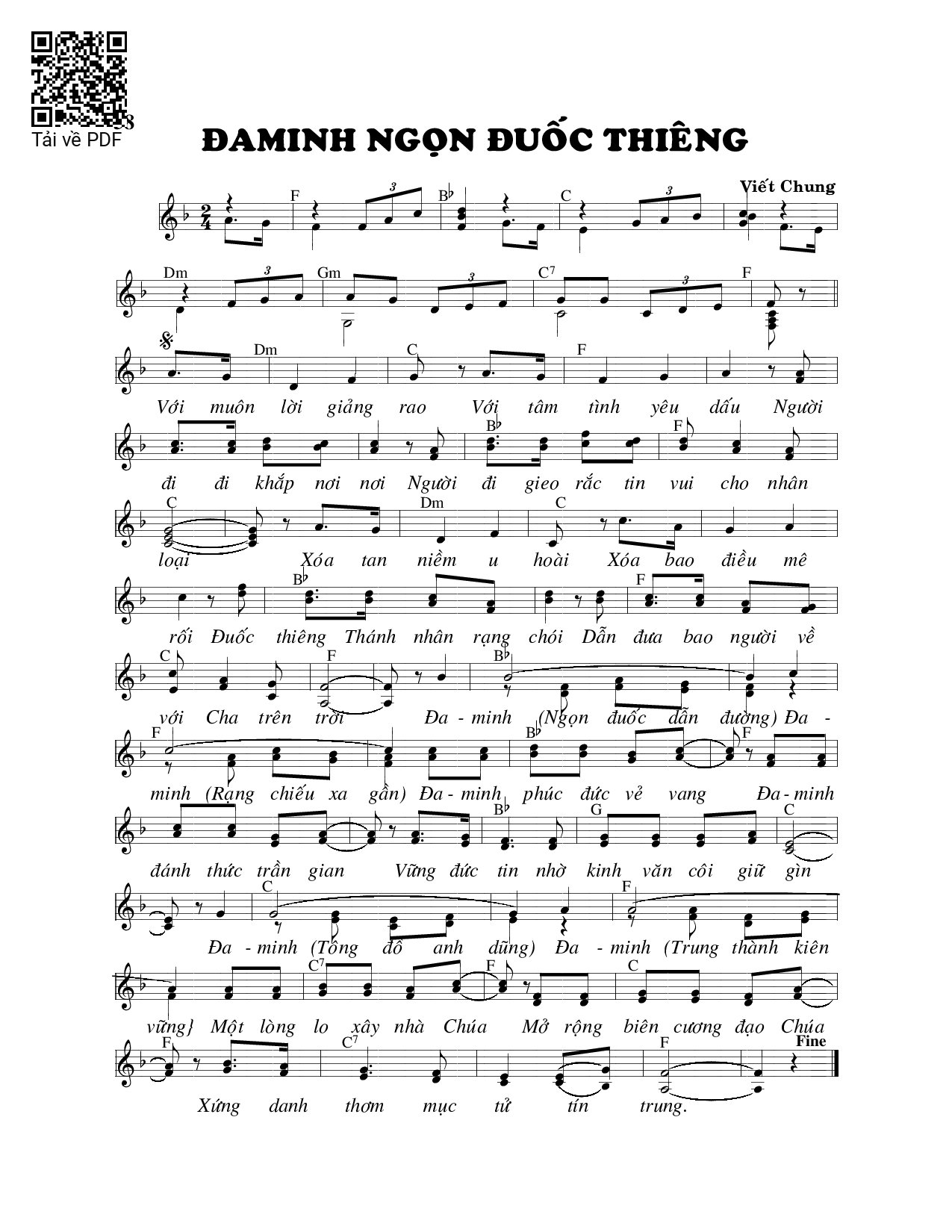 Page 1 of Sheet music PDF Đa minh ngọn đuốc thiêng - Viết Chung