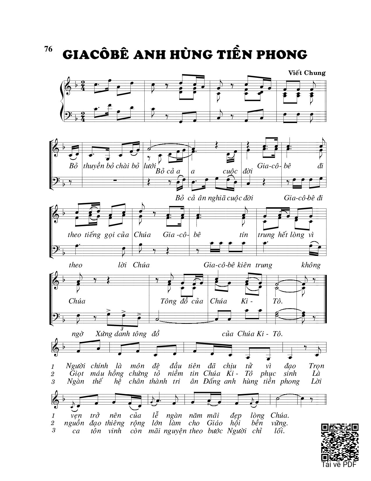 Sheet PDF of Giacobe anh hùng tiên phong 3 bè