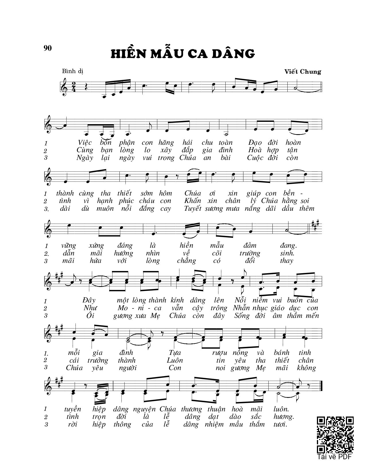 Page 1 of Sheet music PDF Hiền mẫu ca dâng - Viết Chung
