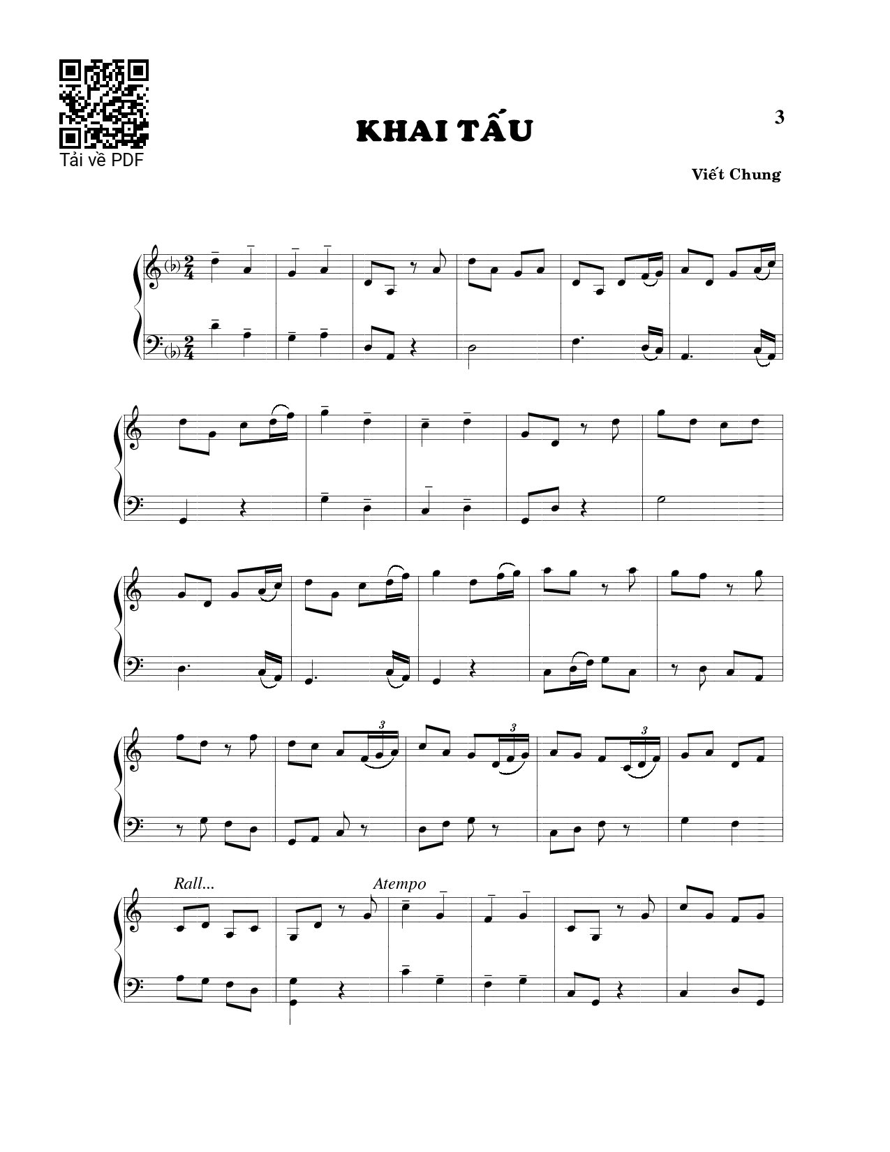 Page 1 of Sheet music PDF Khai tấu - Viết Chung