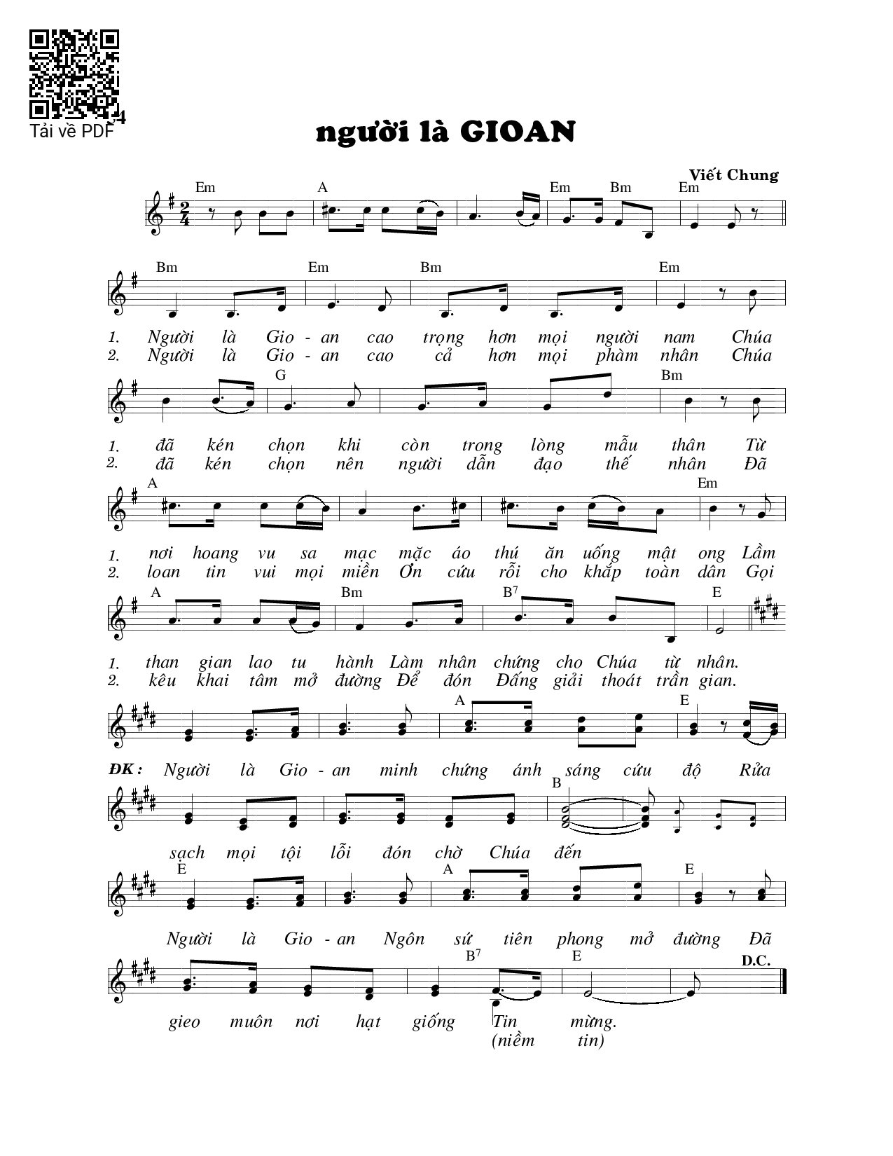 Sheet PDF of Người là gioan
