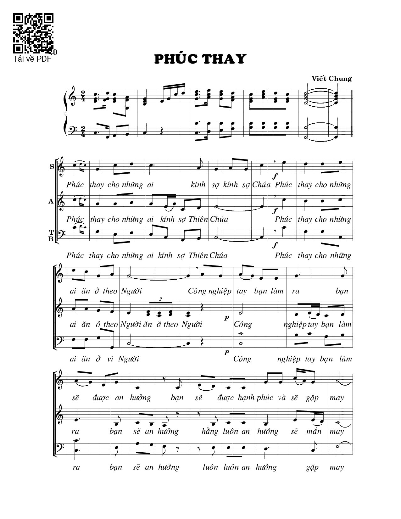 Page 1 of Sheet music PDF Phúc thay - Viết Chung