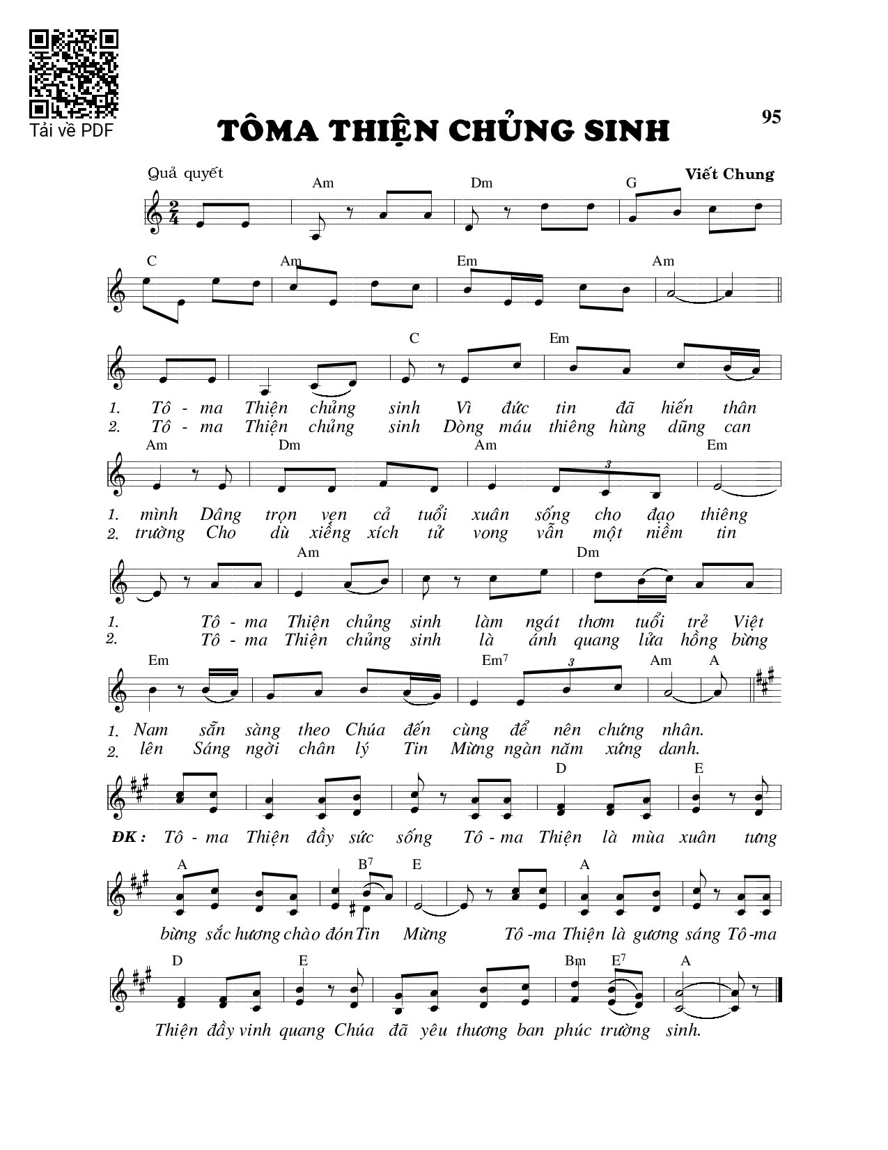Page 1 of Sheet music PDF Tôma Thiện chủng sinh - Viết Chung
