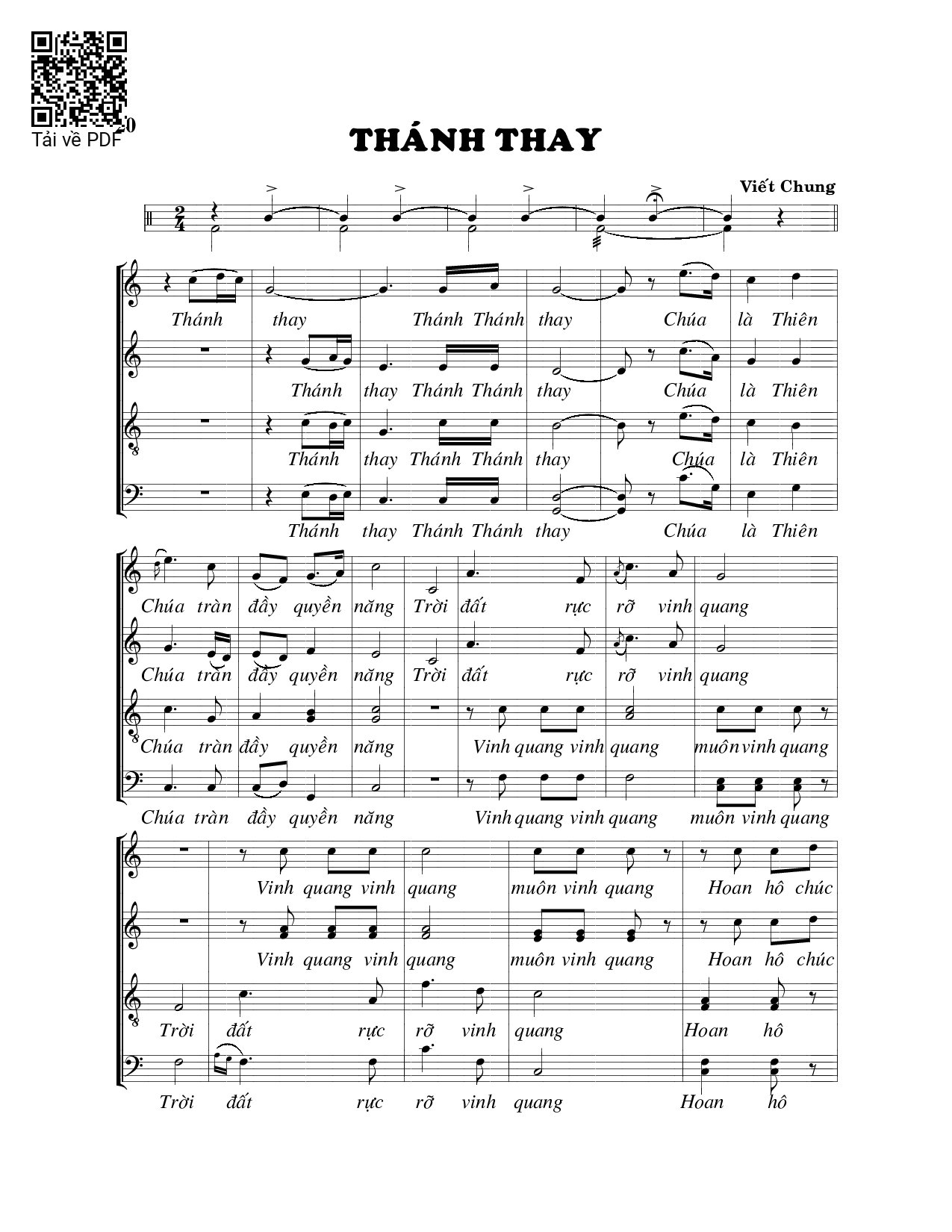Page 1 of Sheet music PDF Thánh thay - Viết Chung