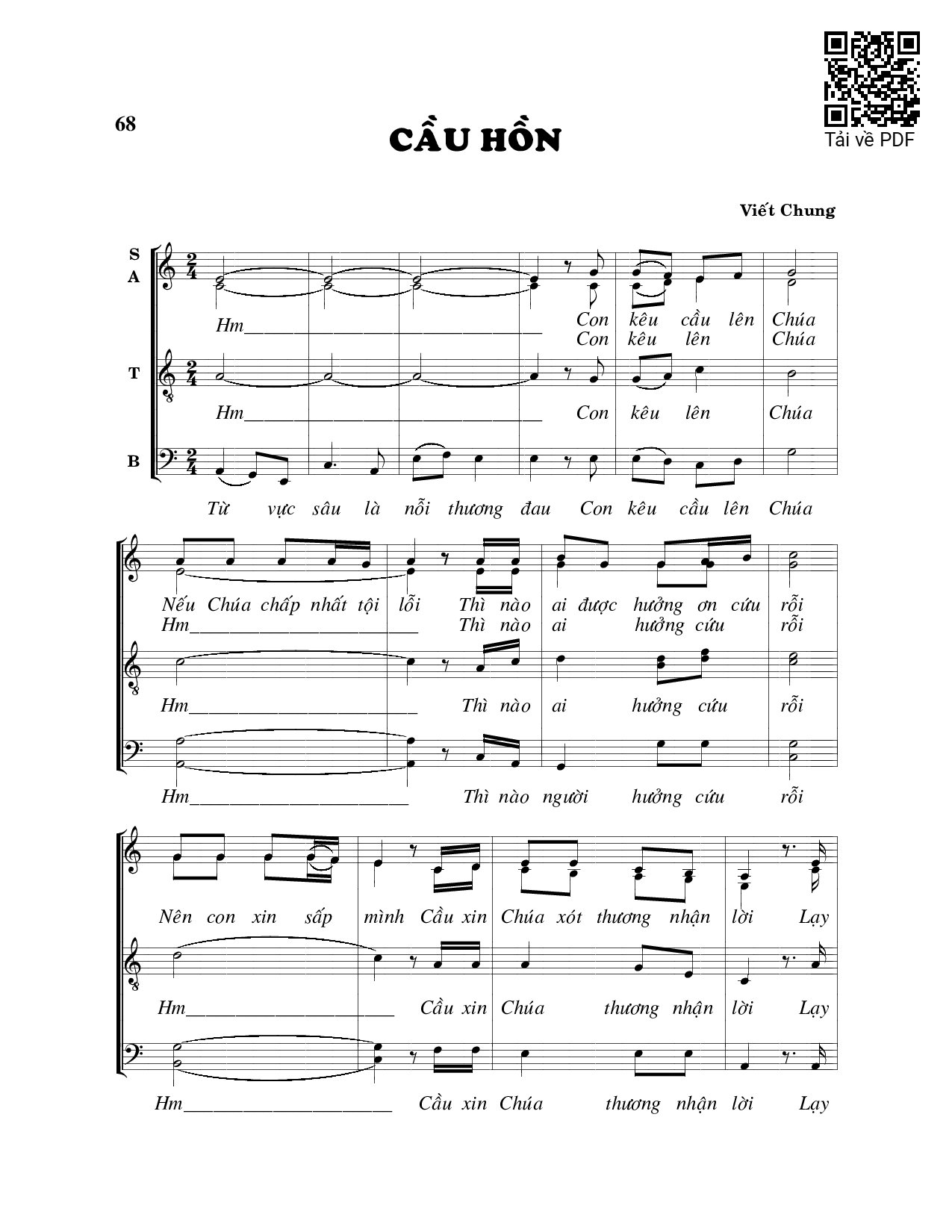 Page 1 of Sheet music PDF Cầu hồn - Viết Chung