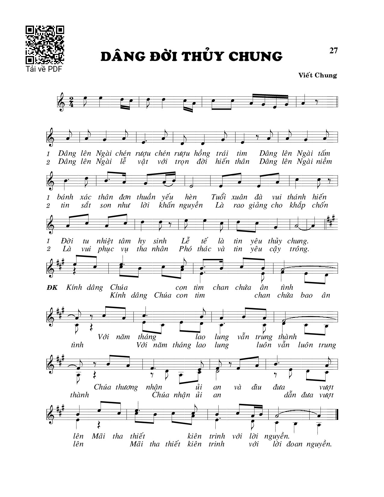 Page 1 of Sheet music PDF Dâng đời thủy chung - Viết Chung