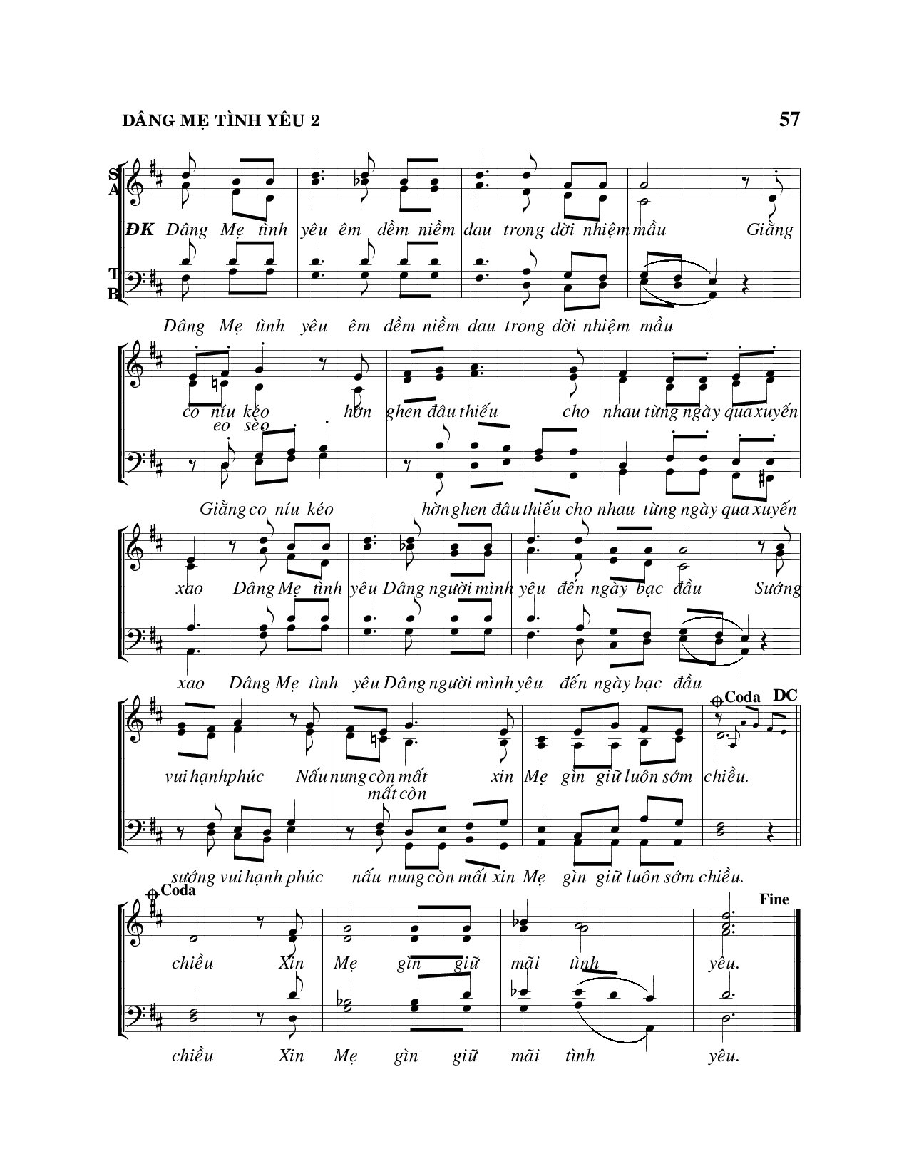 Page 2 of Sheet music PDF Dâng Mẹ tình yêu 2 bè - Viết Chung