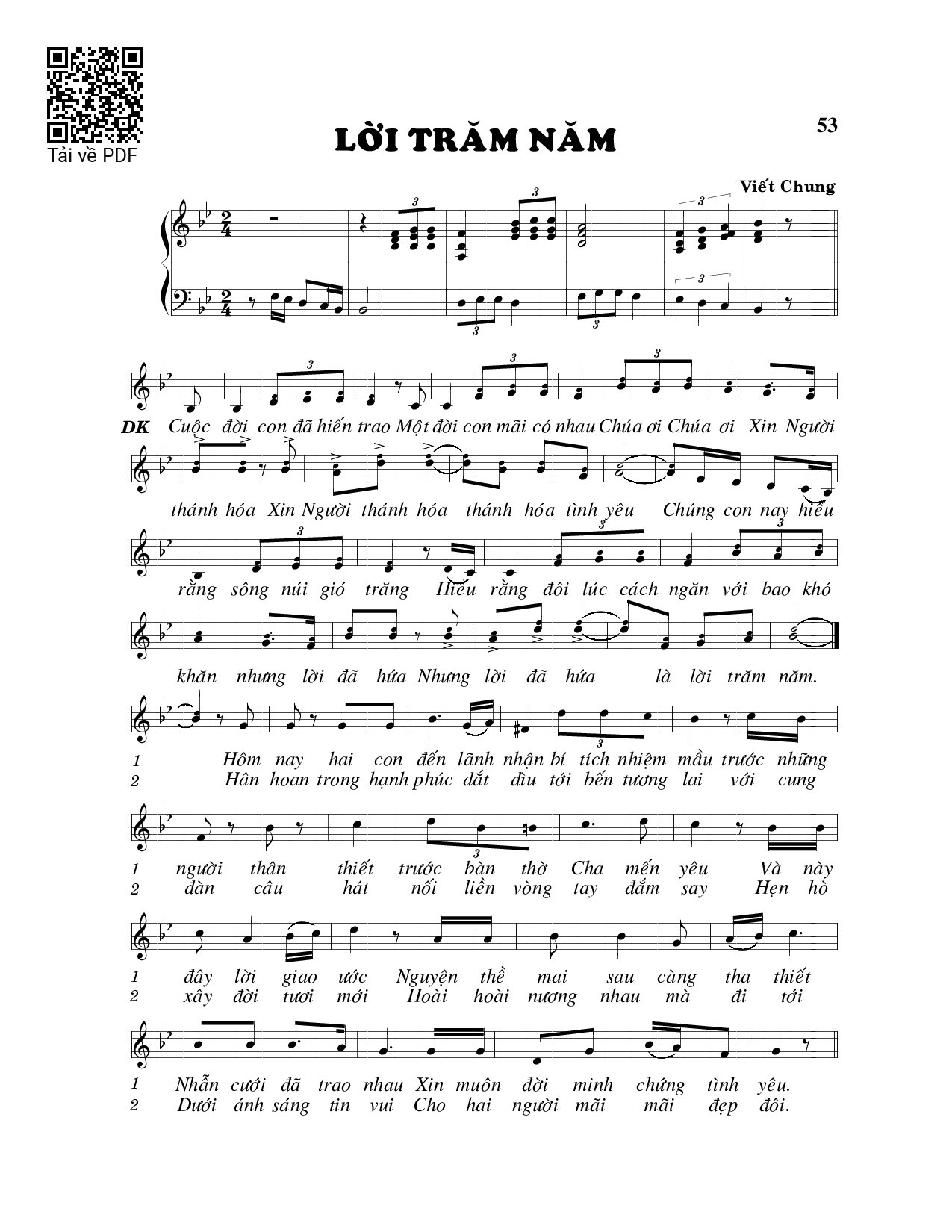 Sheet PDF of Lời trăm năm