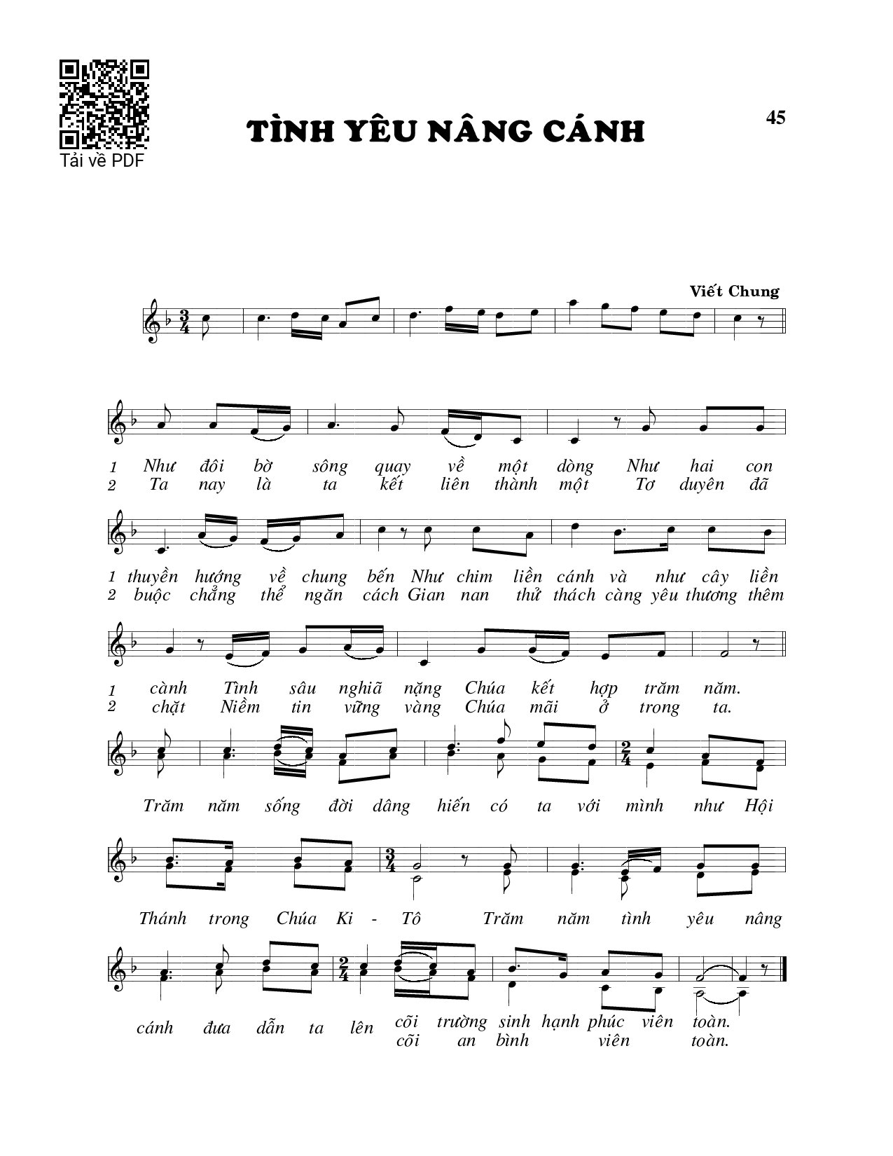 Page 1 of Sheet music PDF Tình yêu nâng cánh - Viết Chung