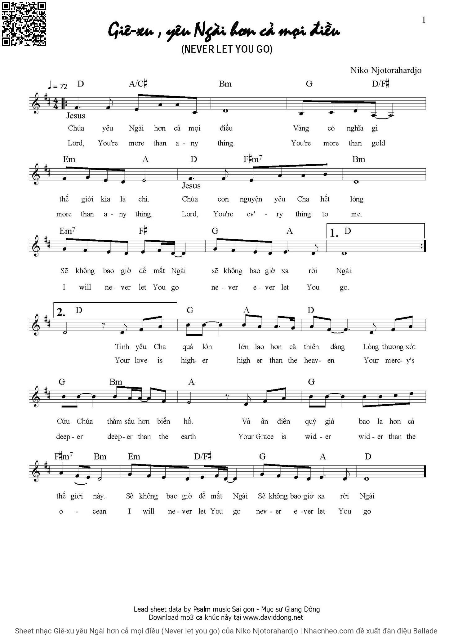 Sheet PDF of Giê-xu yêu Ngài hơn cả mọi điều (Never let you go)