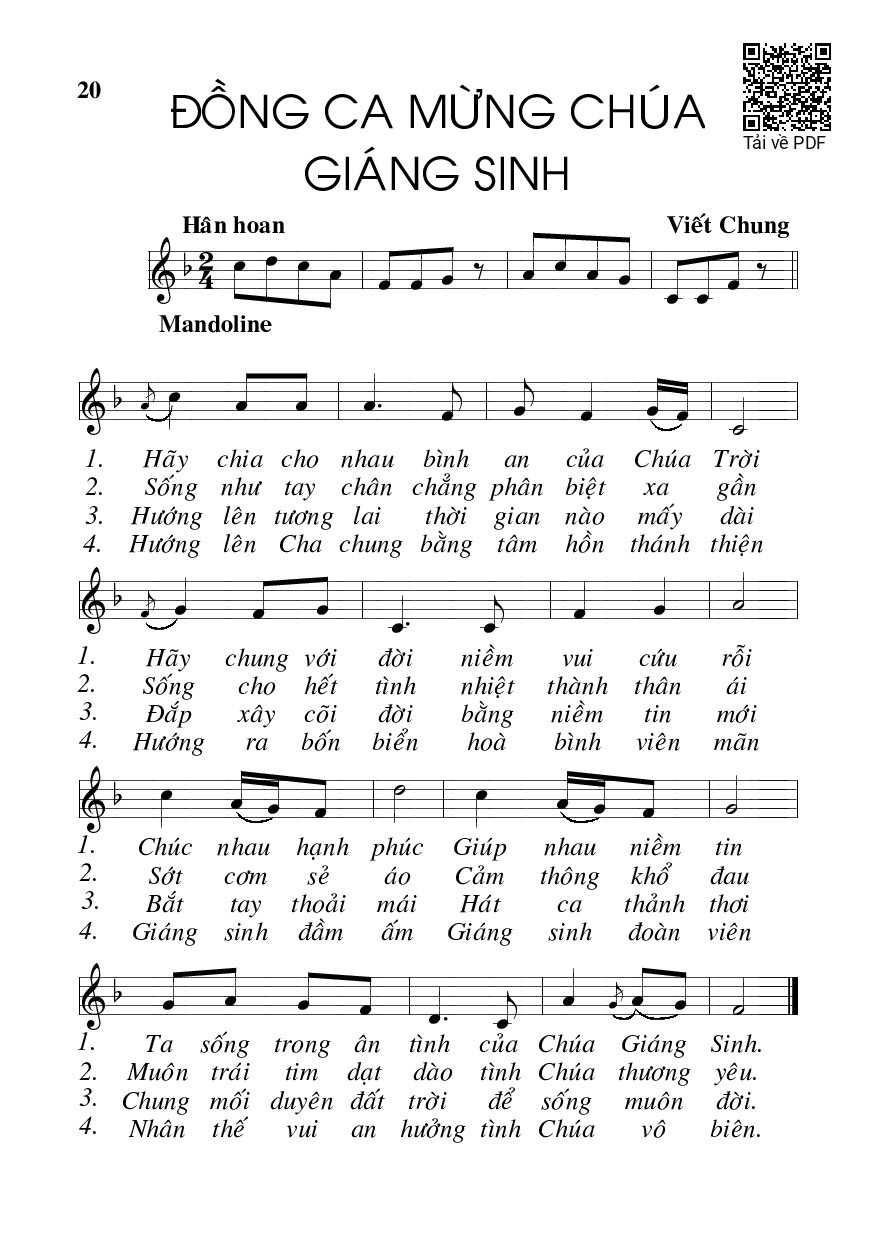 Page 1 of Sheet music PDF Đồng ca mừng Chúa giáng sinh - Viết Chung