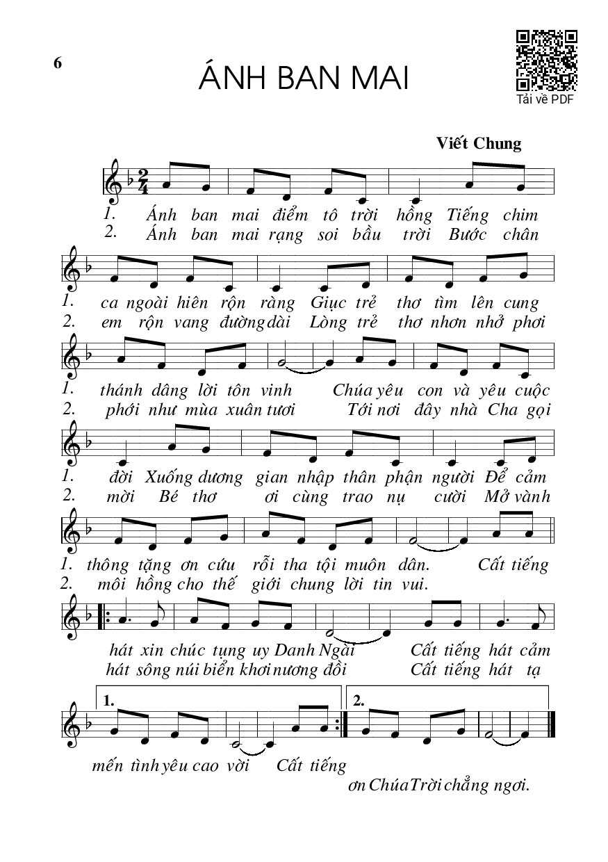 Page 1 of Sheet music PDF Ánh ban mai - Viết Chung