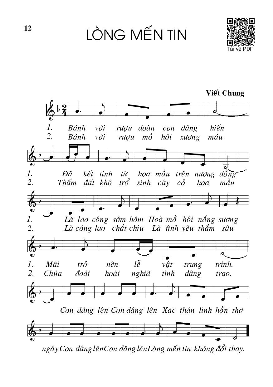 Page 1 of Sheet music PDF Lòng mến tin - Viết Chung